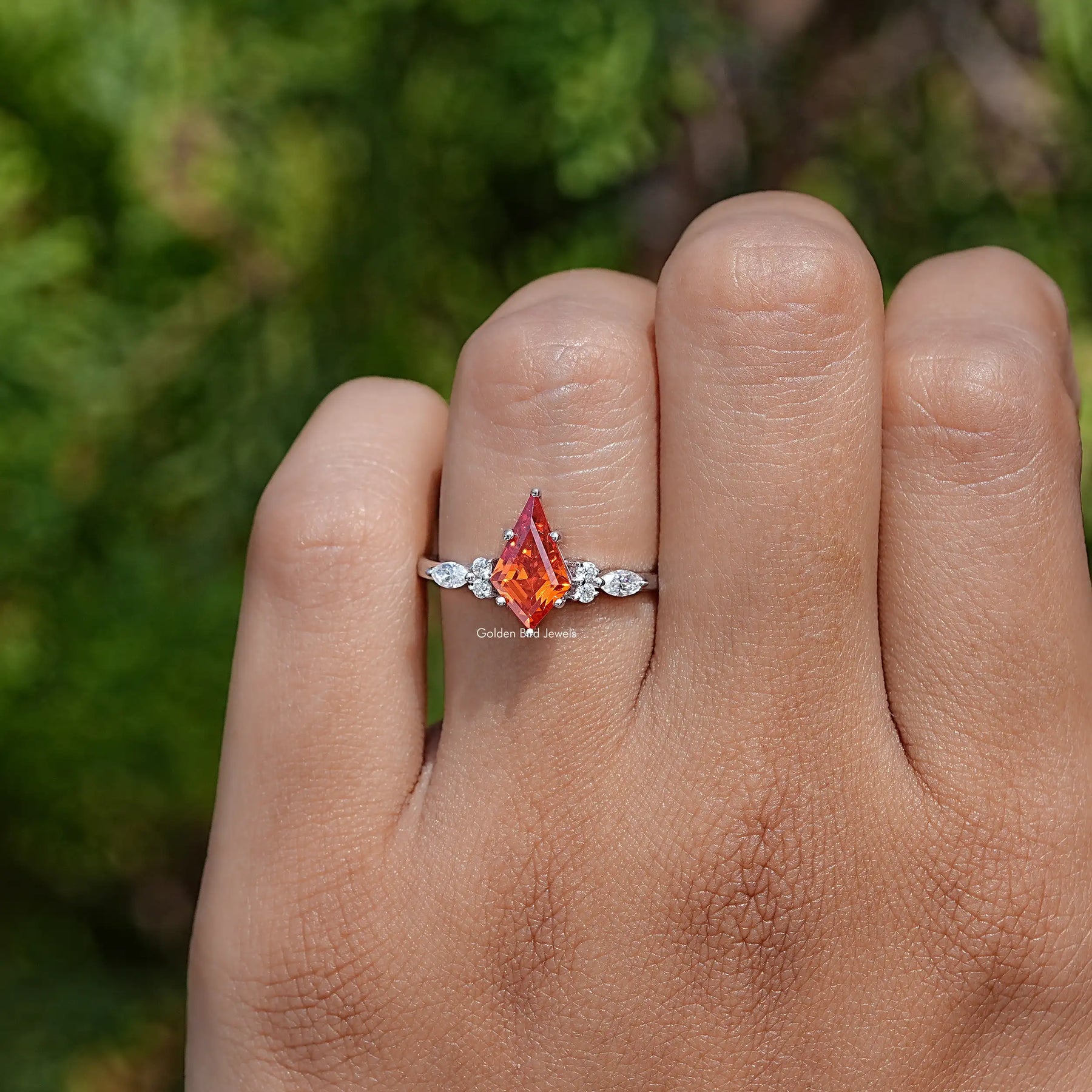 Orange Kite Cut Gemstone Accent Ring In White Gold
