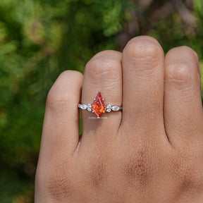 Orange Kite Cut Gemstone Accent Ring In White Gold