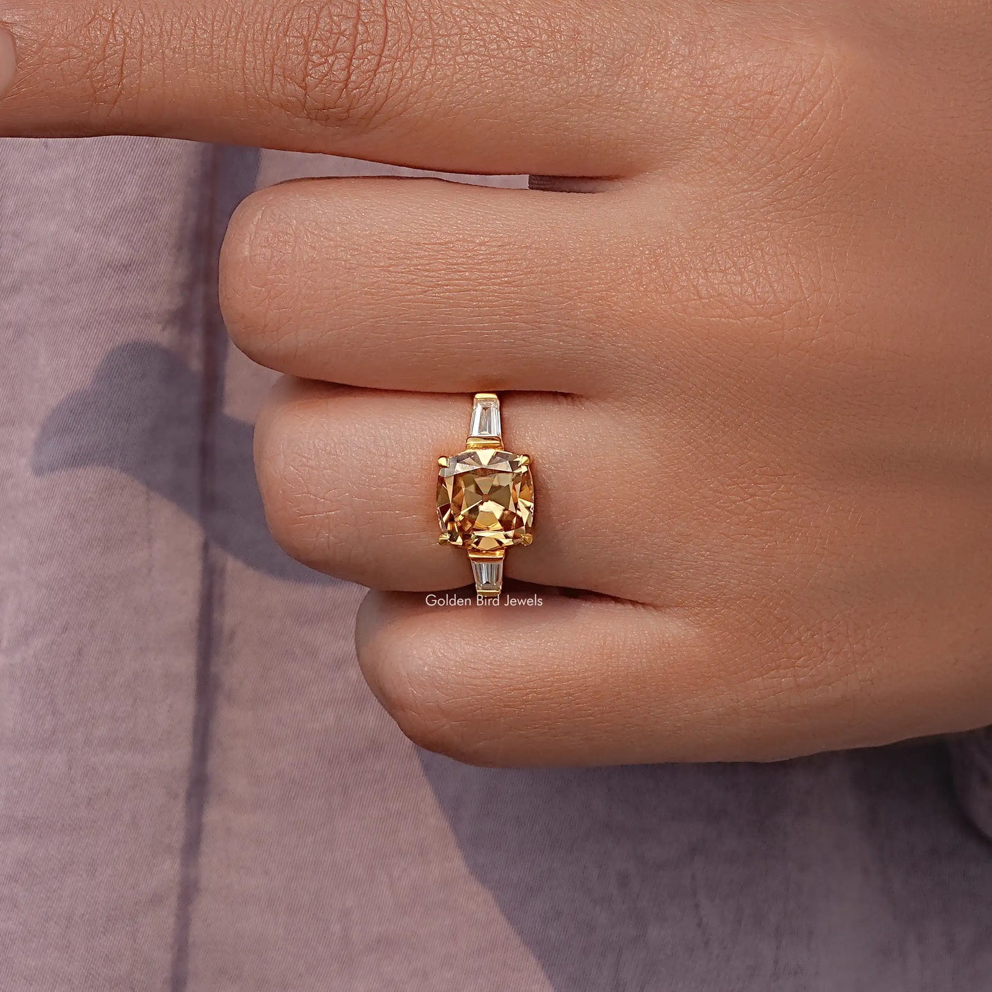 Old Mine Square Cushion Cut 3 Stone Engagement Ring