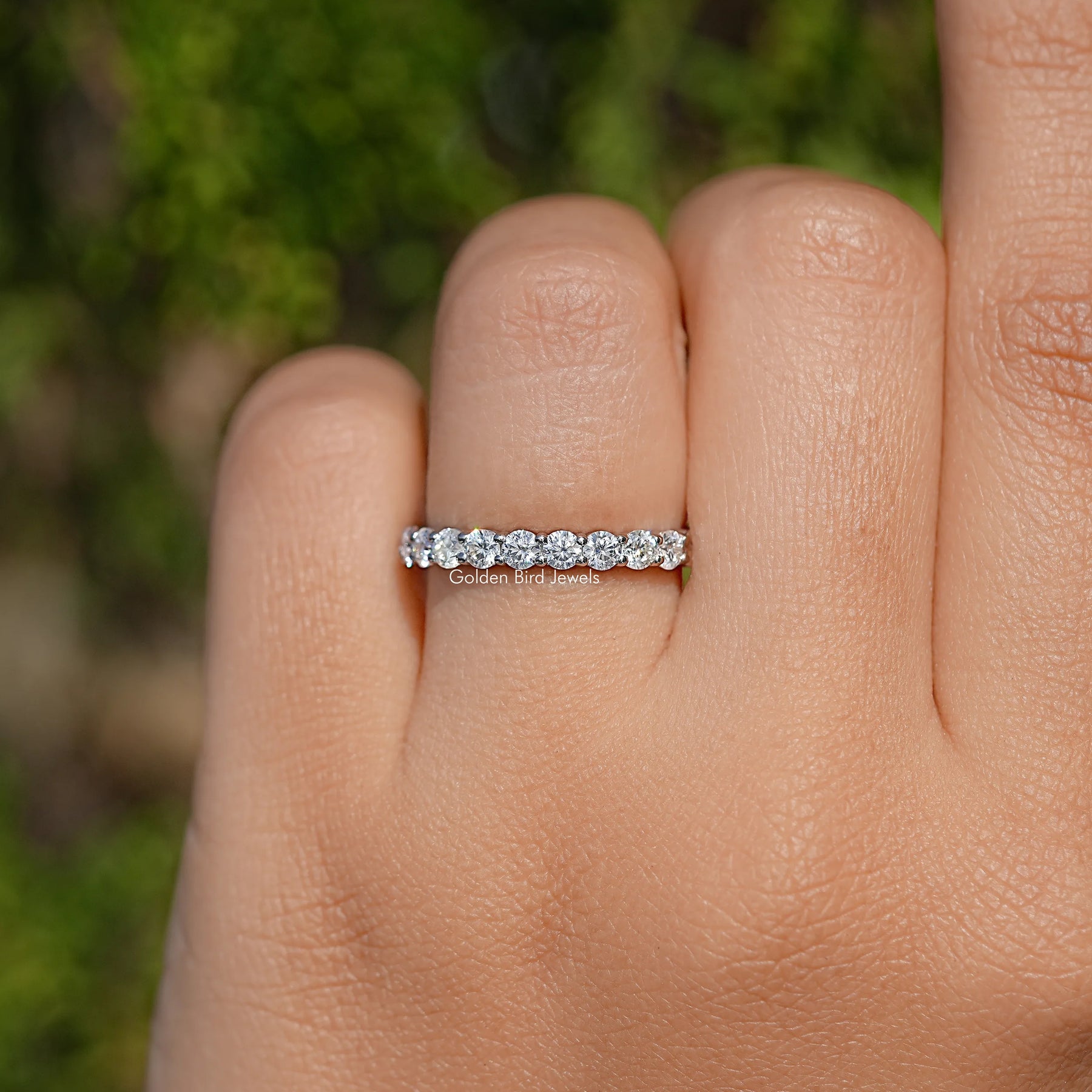 Round Cut Moissanite Three Quarter Eternity Wedding Band