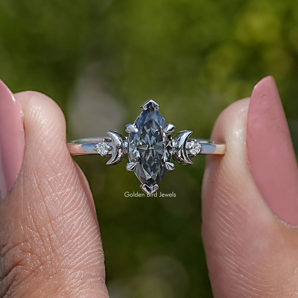 Three Stone Marquise Cut Moissanite Ring