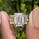 Three Stone Old Mine Emerald Cut Moissanite Engagement Ring