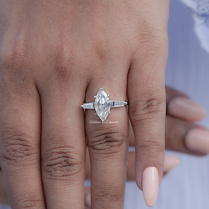 Detailed View Of Marquise Shaped Moissanite Ring