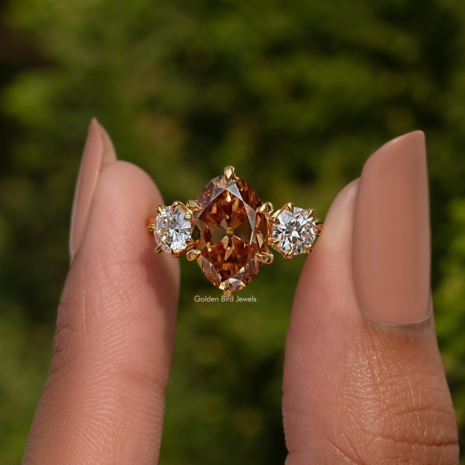 Three Stone Old Mine Oval Cut Solitaire Engagement Ring