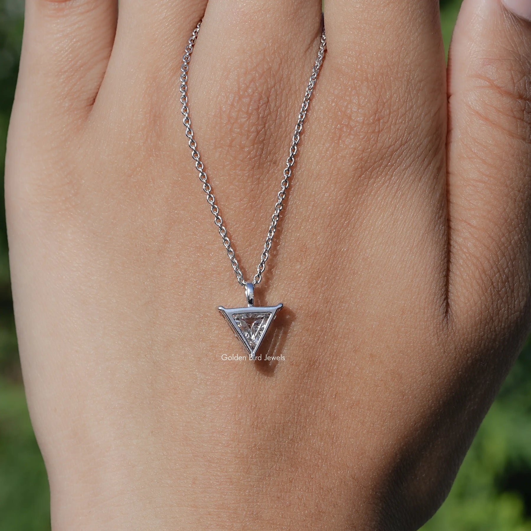 Close View Of Lab Diamond Solitaire Necklace in Secure Setting 
