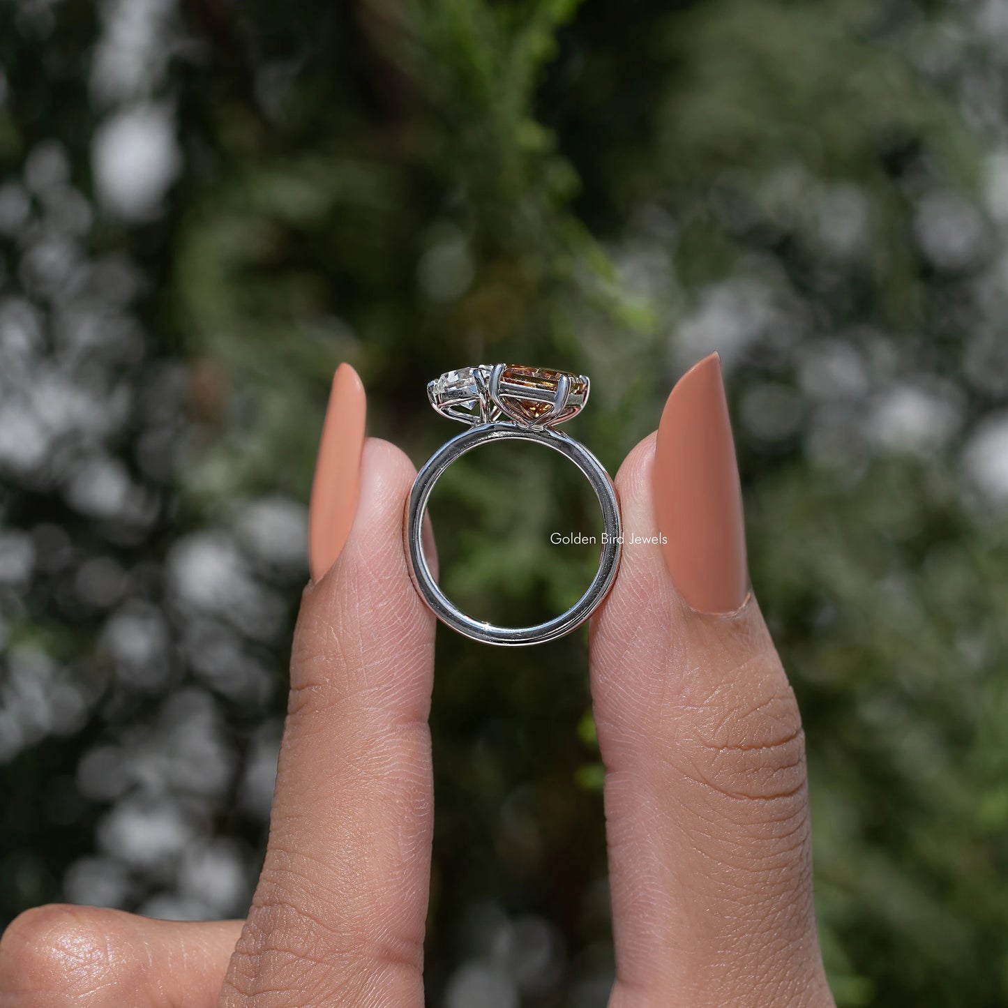 Pear Radiant Fancy Colored Moissanite Toi Et Moi Ring