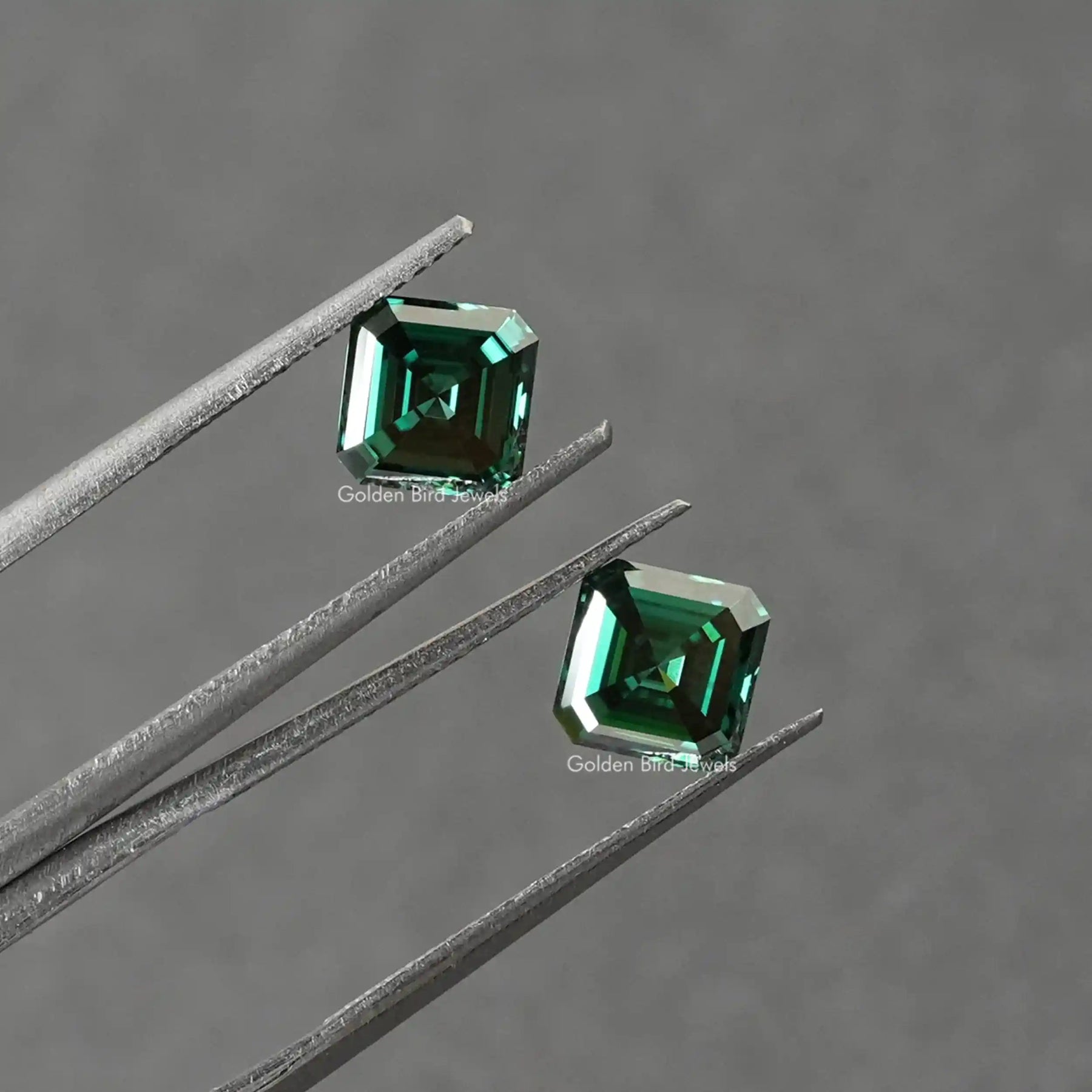 Moissanite Asscher Cut Loose Stone in dark green color 