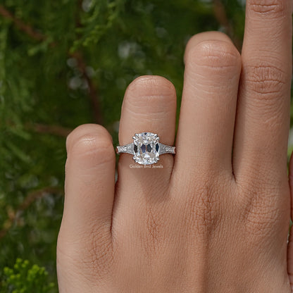 Elongted Old Mine Cushion Solitaire Vintage Ring