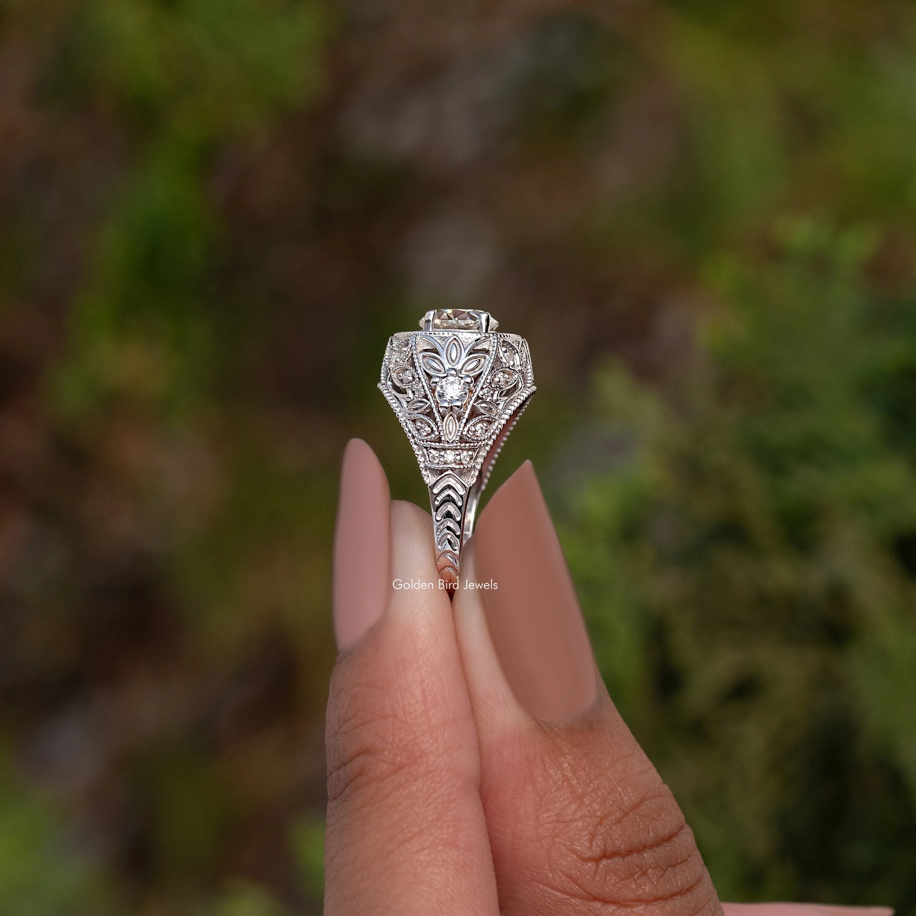 Vintage Moissanite Old European Round Cut Ring