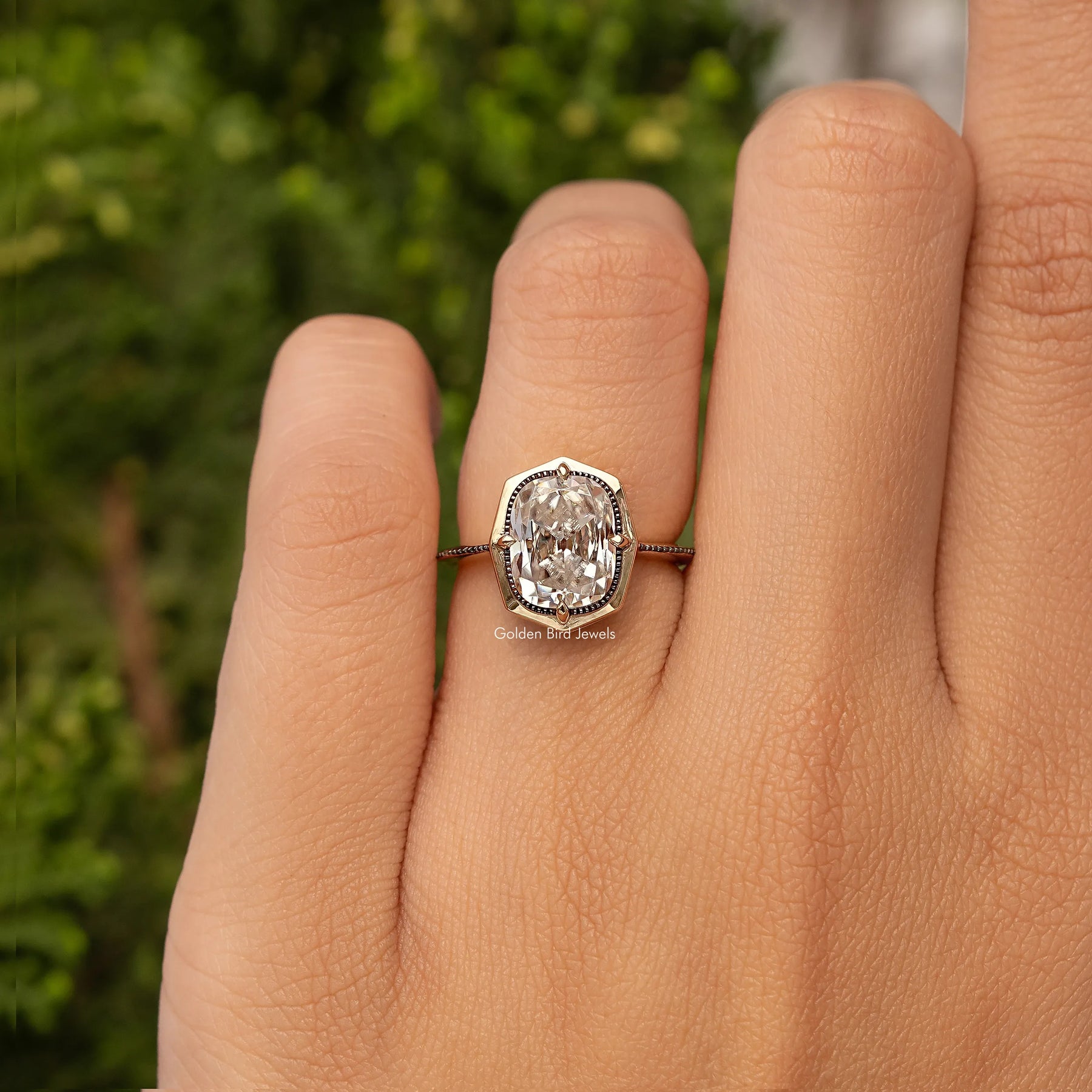 Vintage Old Mine Cushion Cut Bezel Set Engagement Ring