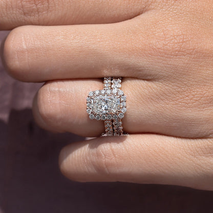Radiant Cut Lab Diamond Halo Bridal Ring Set