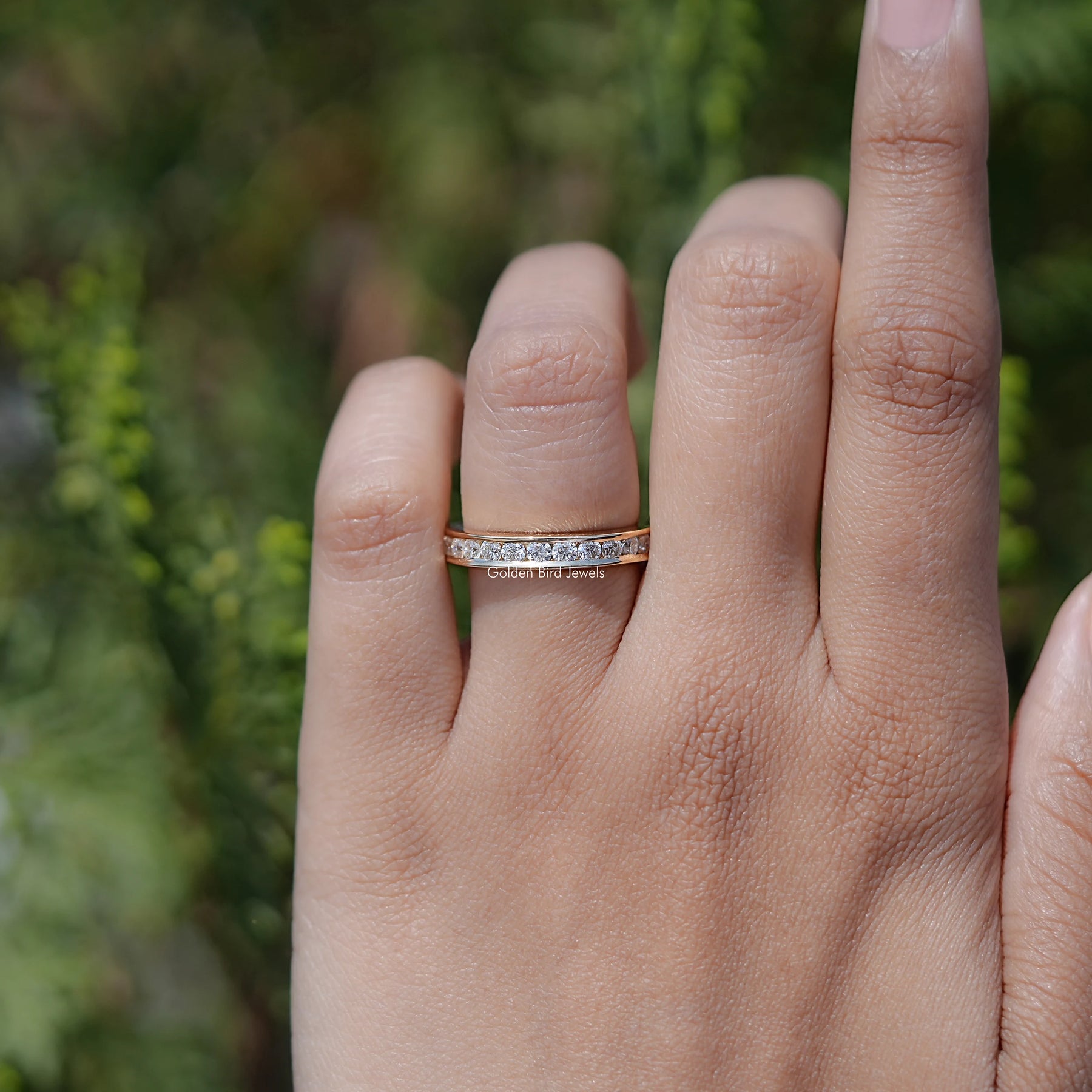 Lab Diamond Round Cut Half Channel Set Wedding Band