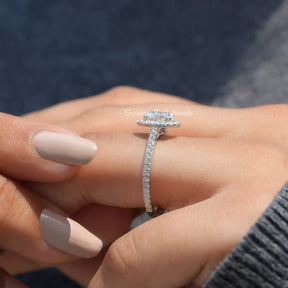 Crushed Ice Oval Moissanite Halo Accent Ring