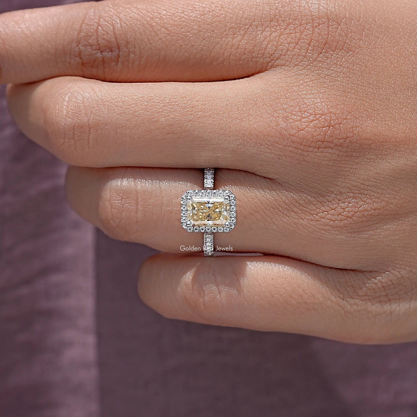 Radiant Cut Moissanite Gemstone Halo Accent Wedding Ring
