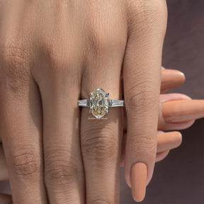 Yellow Old Mine Oval Moissanite Three Stone Ring