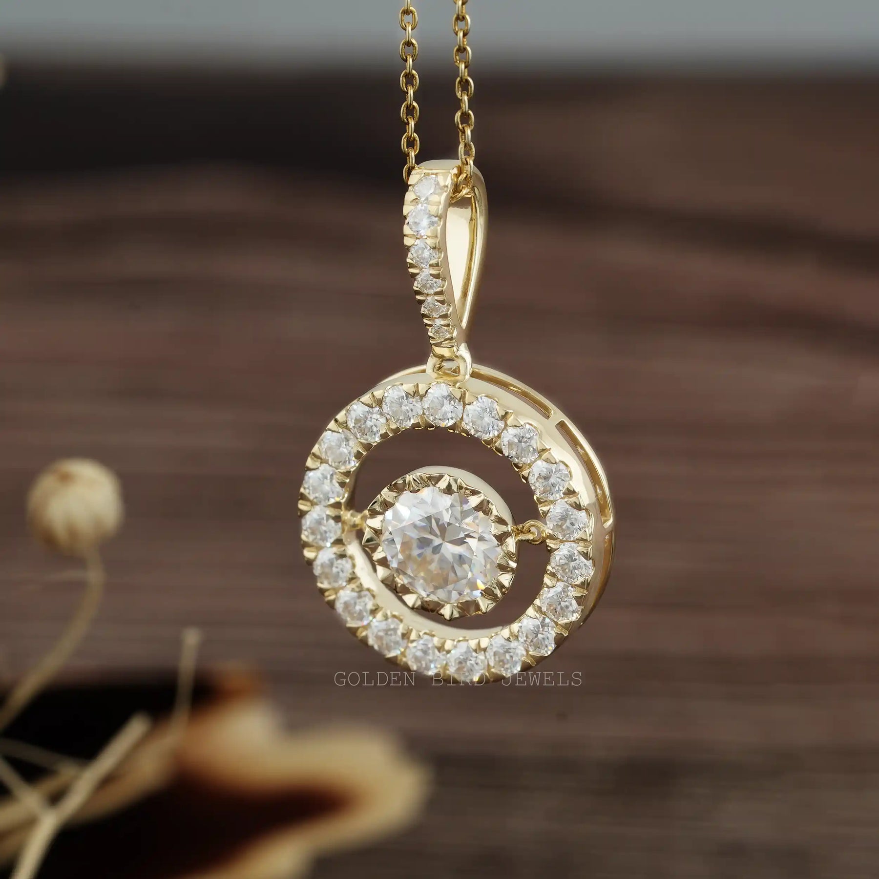 Full view of moissanite pendant in unique shape 
