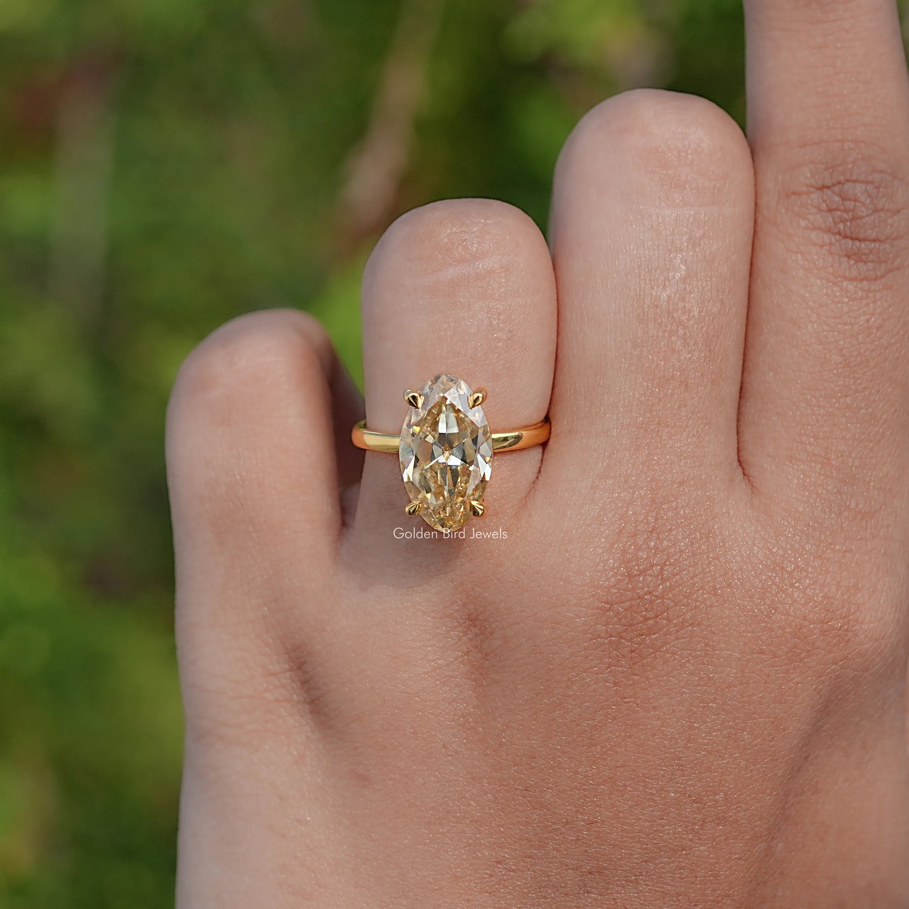 Yellow Old Mine Moval Moissanite Solitaire Ring