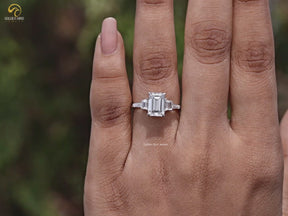 Emerald And Tapered Baguette Lab Diamond Ring