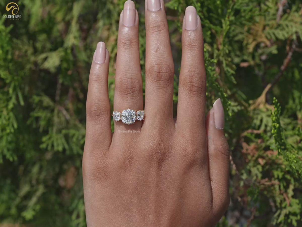 Youtube Video of Square Old Mine Cushion Diamond Three Stone Ring
