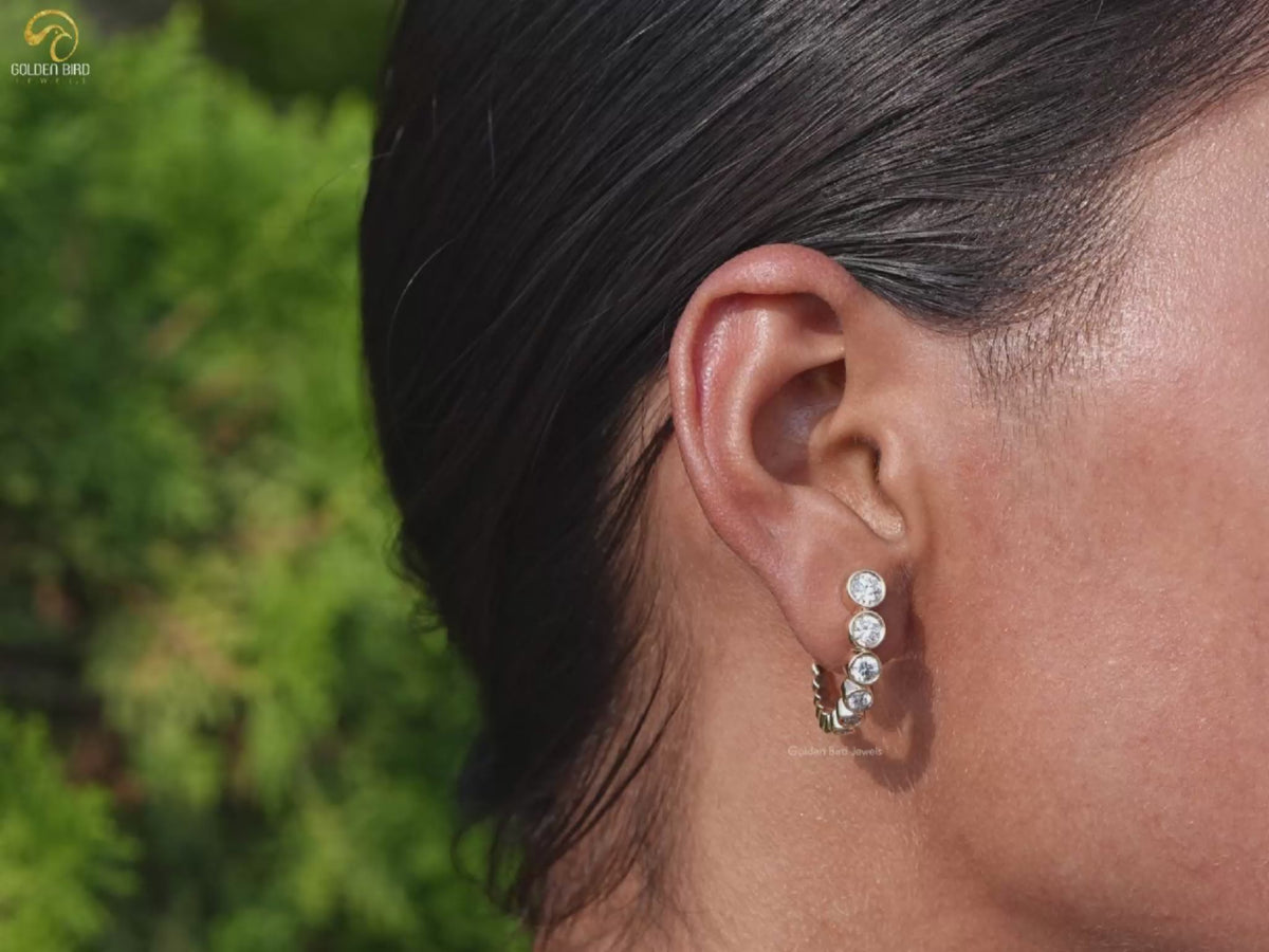 Youtube Video of Round Graduated Lab Diamond C Hoop Earrings