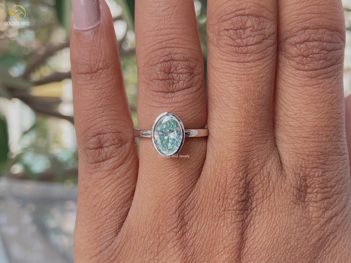 Oval Cut Moissanite Bezel Set Solitaire Engagement Ring
