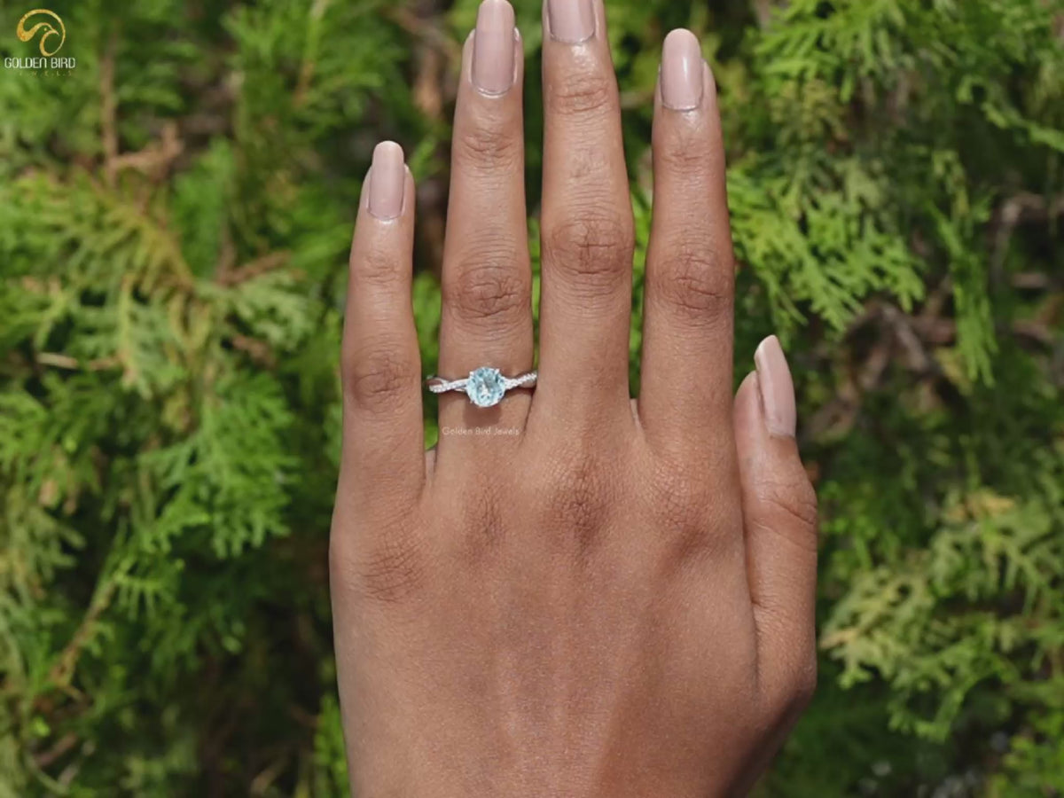 Aquamarine Round Cut Gemstone Accent Stone Ring