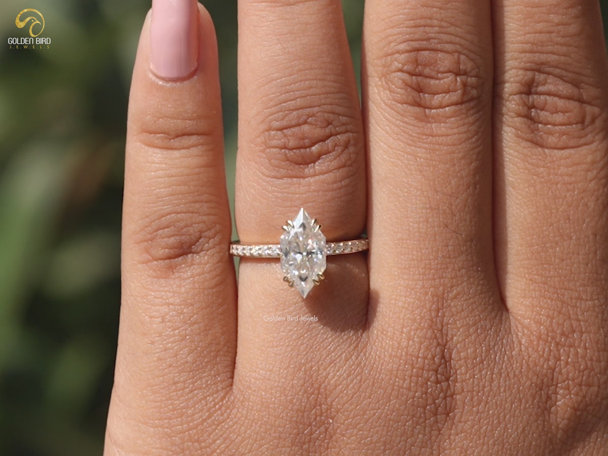 Dutch Marquise Cut Solitaire Accent Moissanite Ring