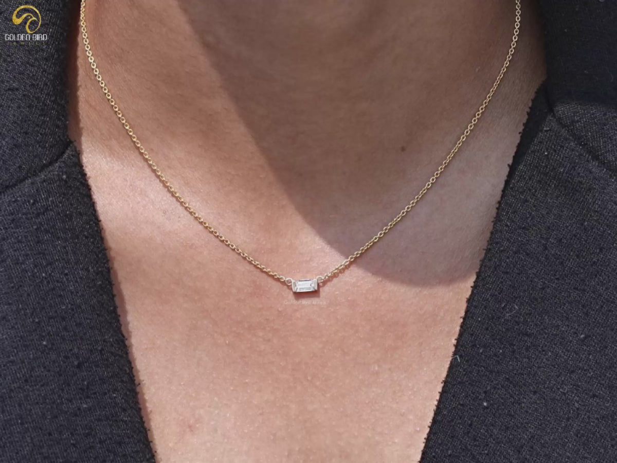 East West Baguette Lab Diamond Solitaire Pendant