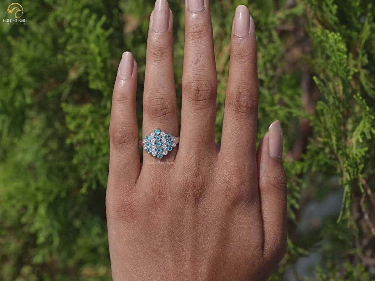 Youtube Video of Round Cut Paraiba Gemstone Cluster Engagement Ring