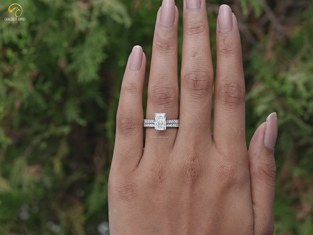 Youtube Video of Lab Diamond Radiant Cut Bridal Ring Set