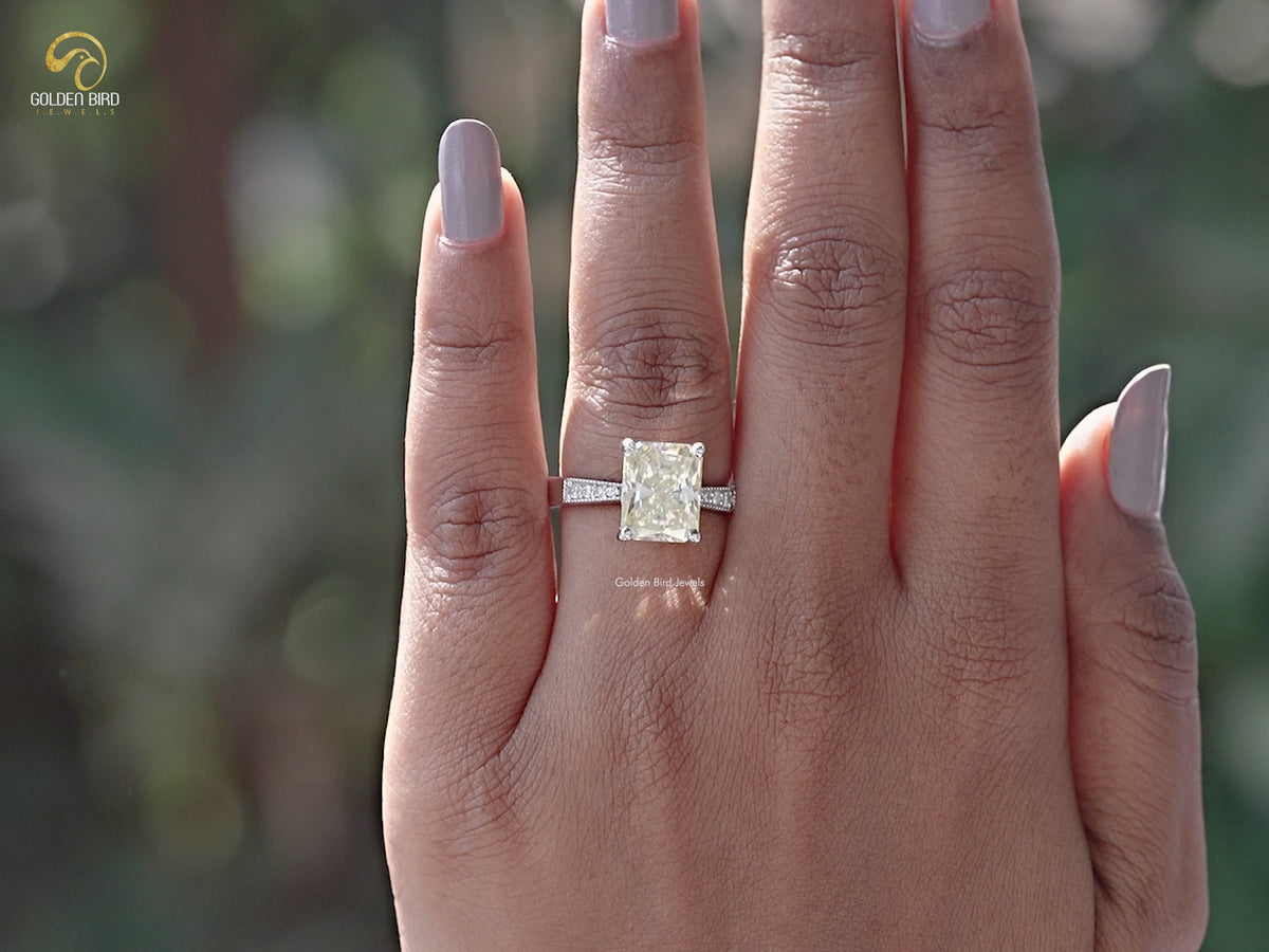 Radiant Cut Moissanite Accent Stone Ring