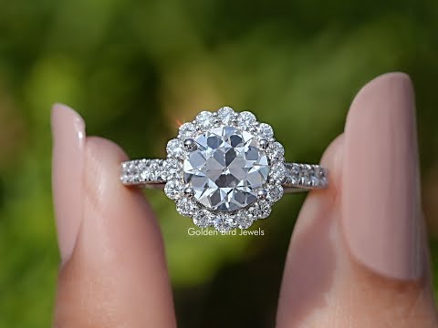 You tube Video of Old European Round Lab Diamond Accent Halo Wedding Ring 

