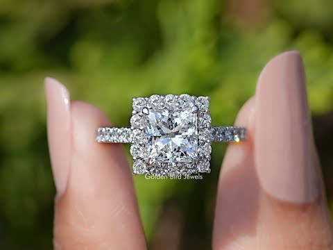 You tube Video of Princess Lab Diamond Accent Halo Wedding Ring 