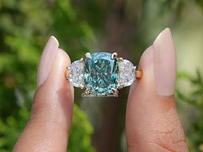 You tube Video Of Cushion Moissanite 3 Stone engagement ring 