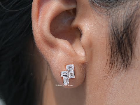 You tube Video Of Emerald Cut Lab Grown Diamond Drop Earrings