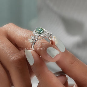 [Moissanite Step Cut Oval Shape Proposal Ring Crafted With White Gold]-[Golden Bird Jewels]