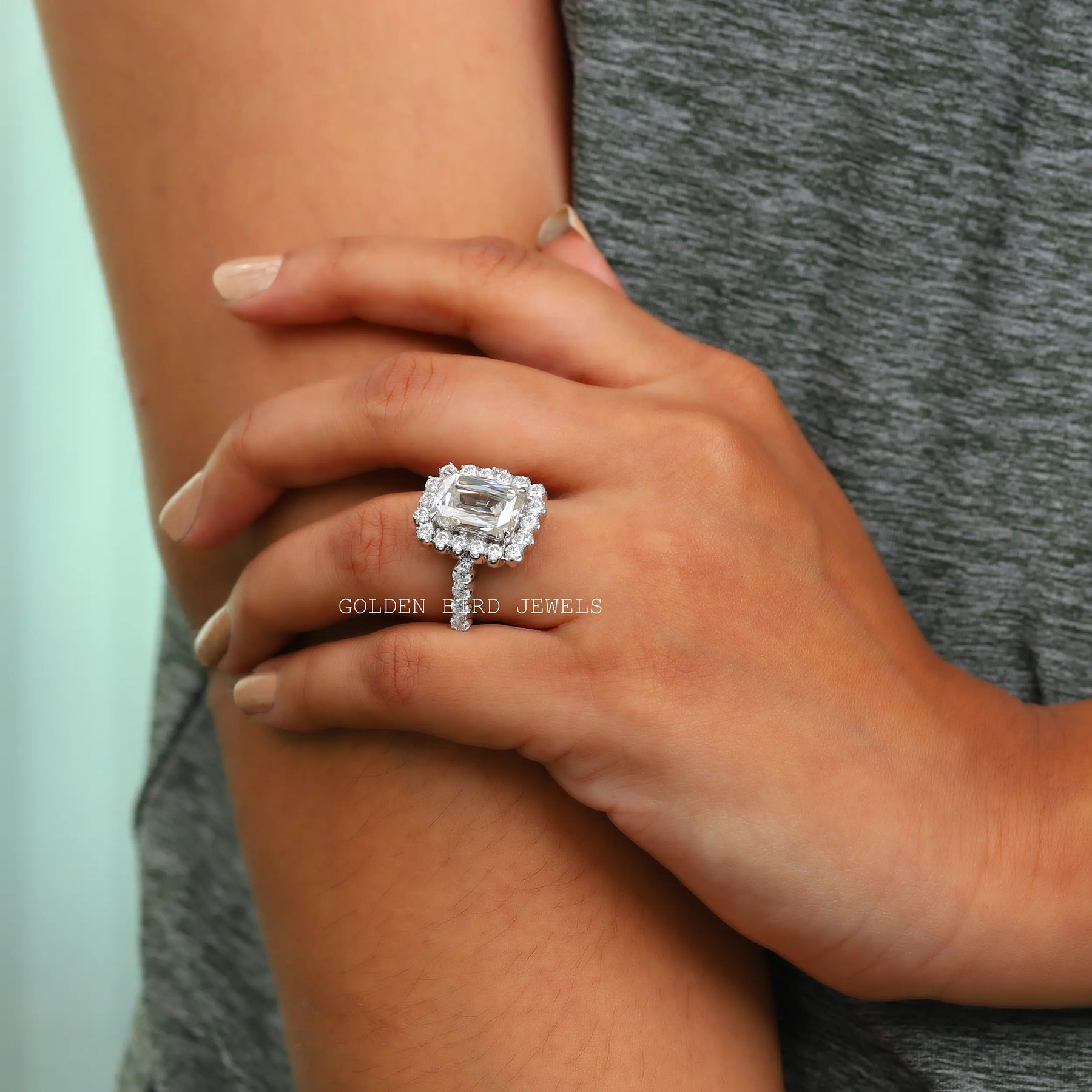 Criss Cut Moissanite Engagement Ring In White Gold