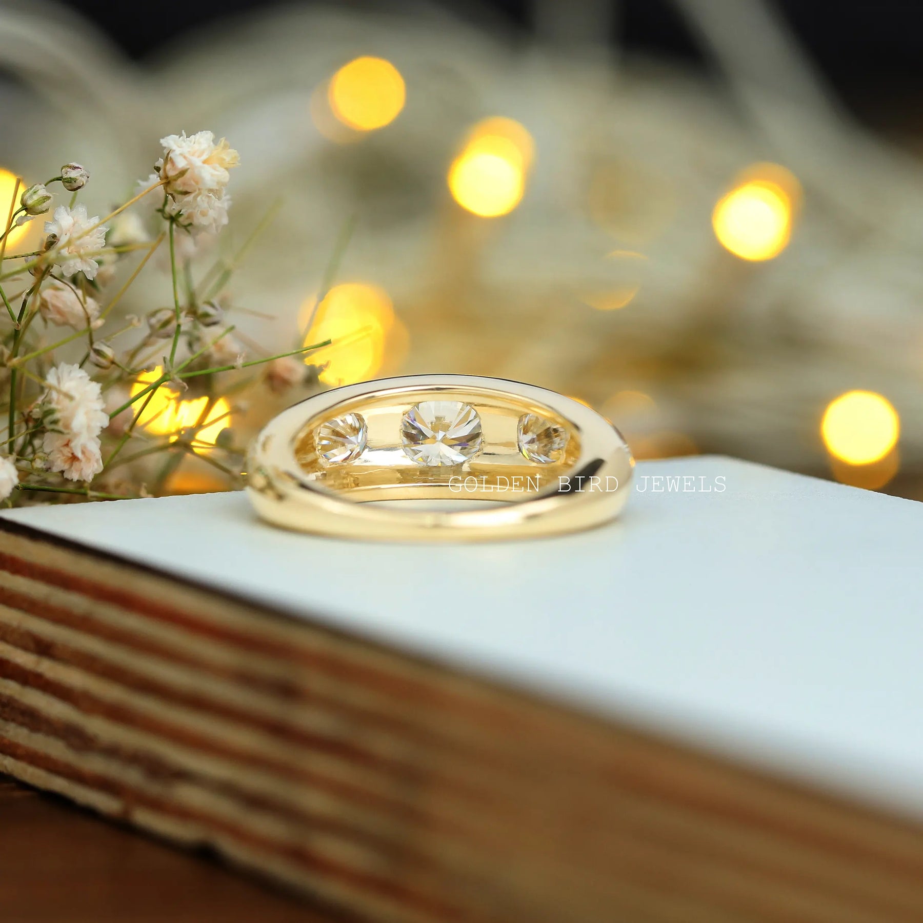Back Side View Of Three Stone Moissanite Men Engagement Ring
