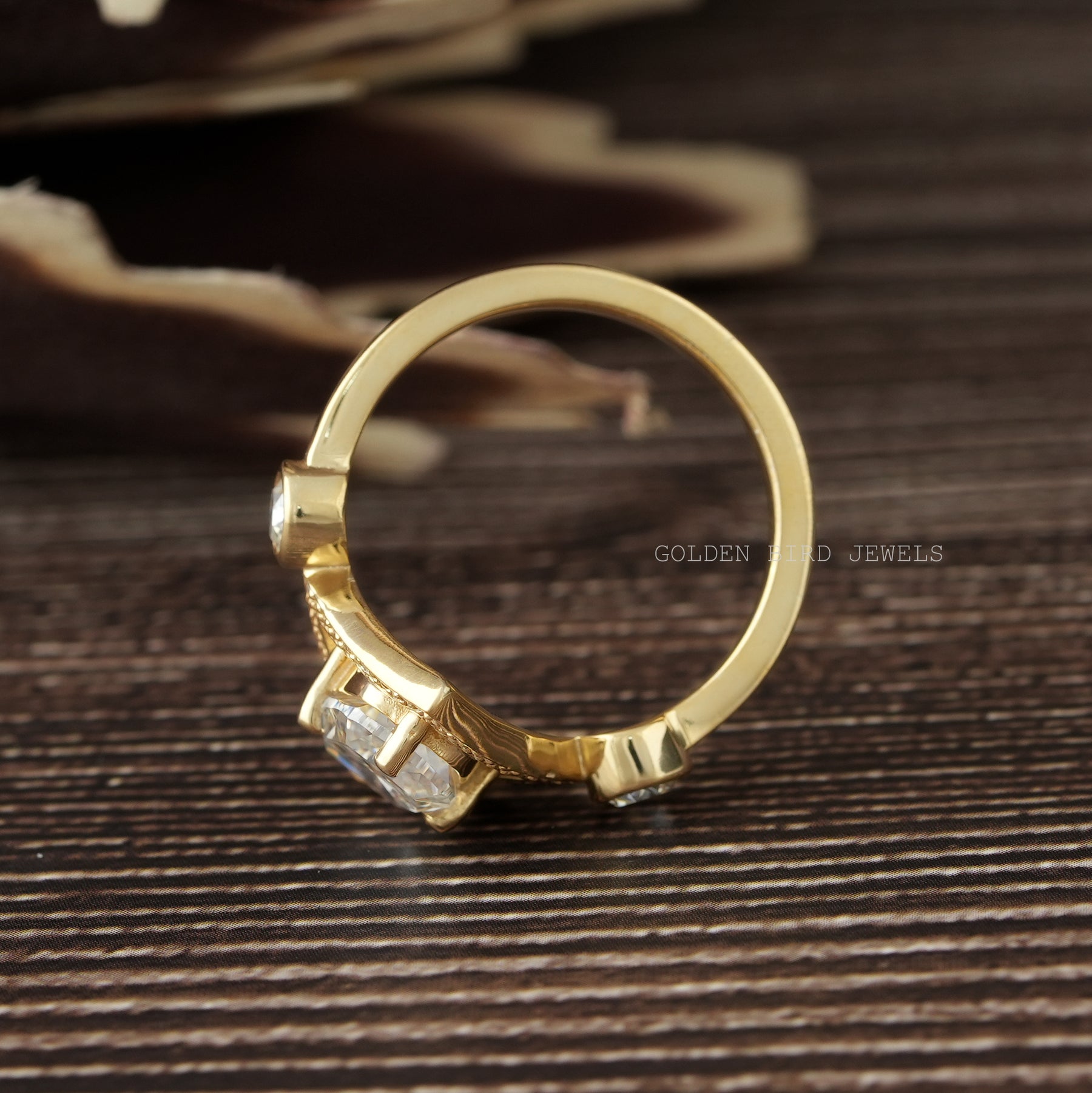 Back View of Rose Cut Cushion Cut Moissanite Ring