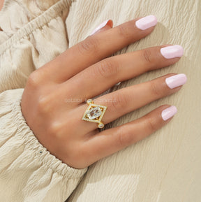 Moissanite Rose Cut Cushion Vintage Ring In Finger