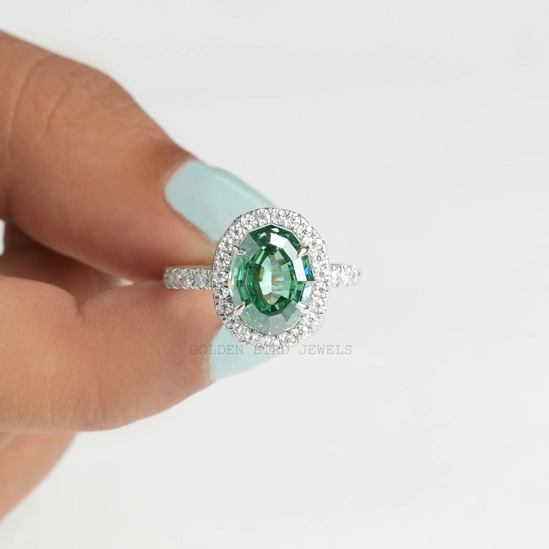 Moissanite halo oval diamond  engagement Ring In White Gold