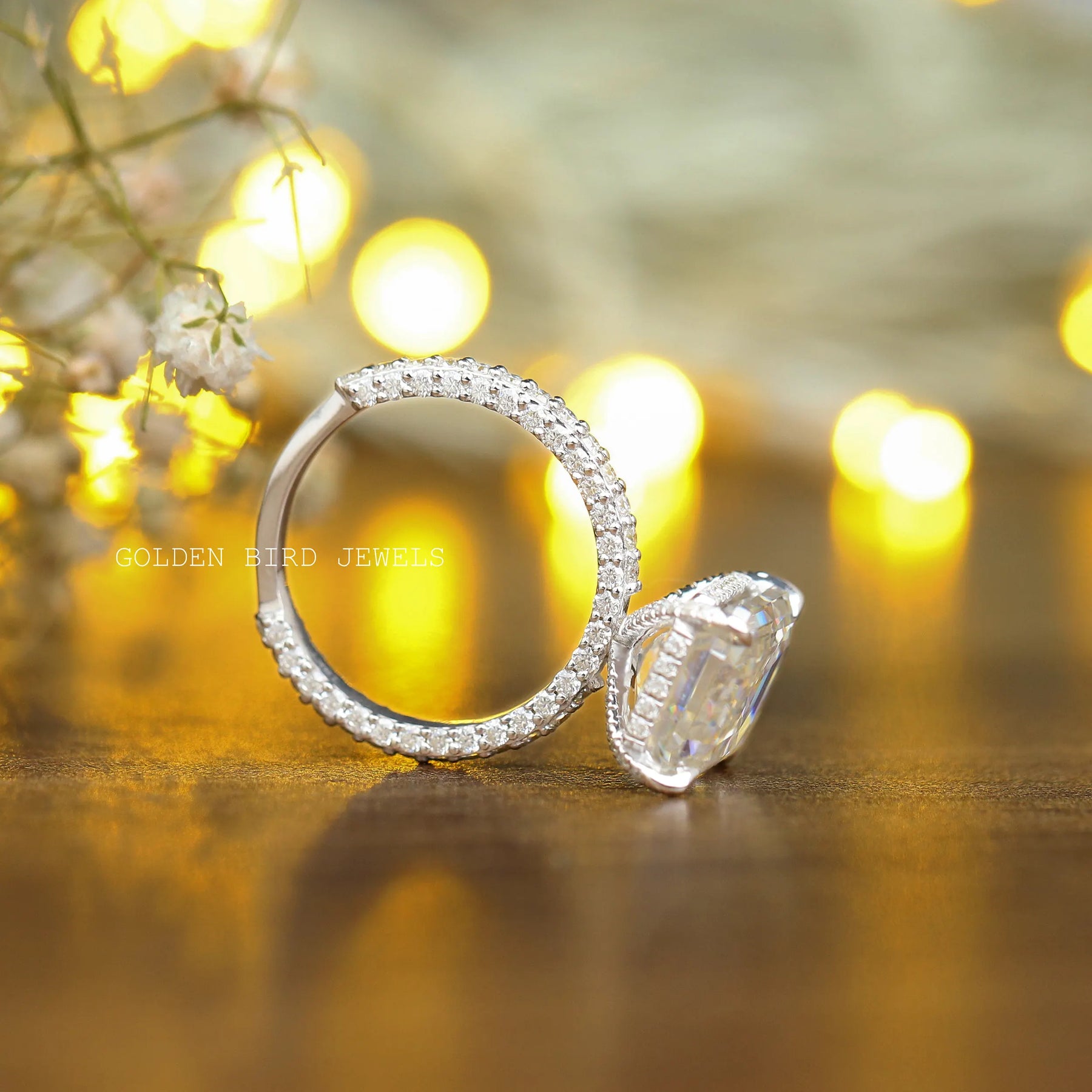 Emerald Cut Moissanite Solitaire Engagement Ring In White Gold