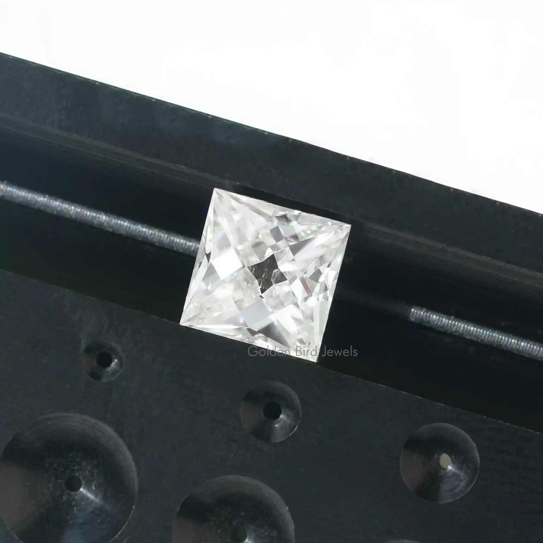 Close view of  Old Mine Emerald Cut Loose Moissanite